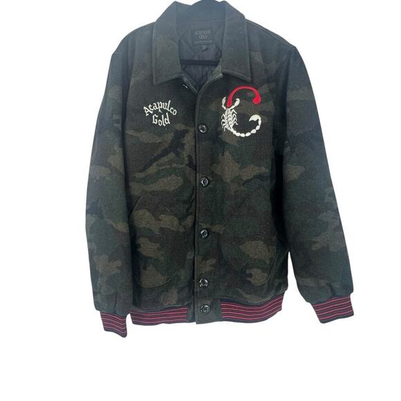 Acapulco Gold Other - Acapulco Gold Men's Camouflage Wool Bomber Jacket Long Sleeve Green Size XL NWOT